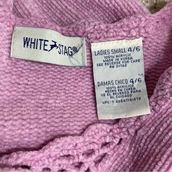 Y2K White Stag Chenille Sweater Small 4/6 Pink Purple Light Orchid Oversized - Picture 9 of 10